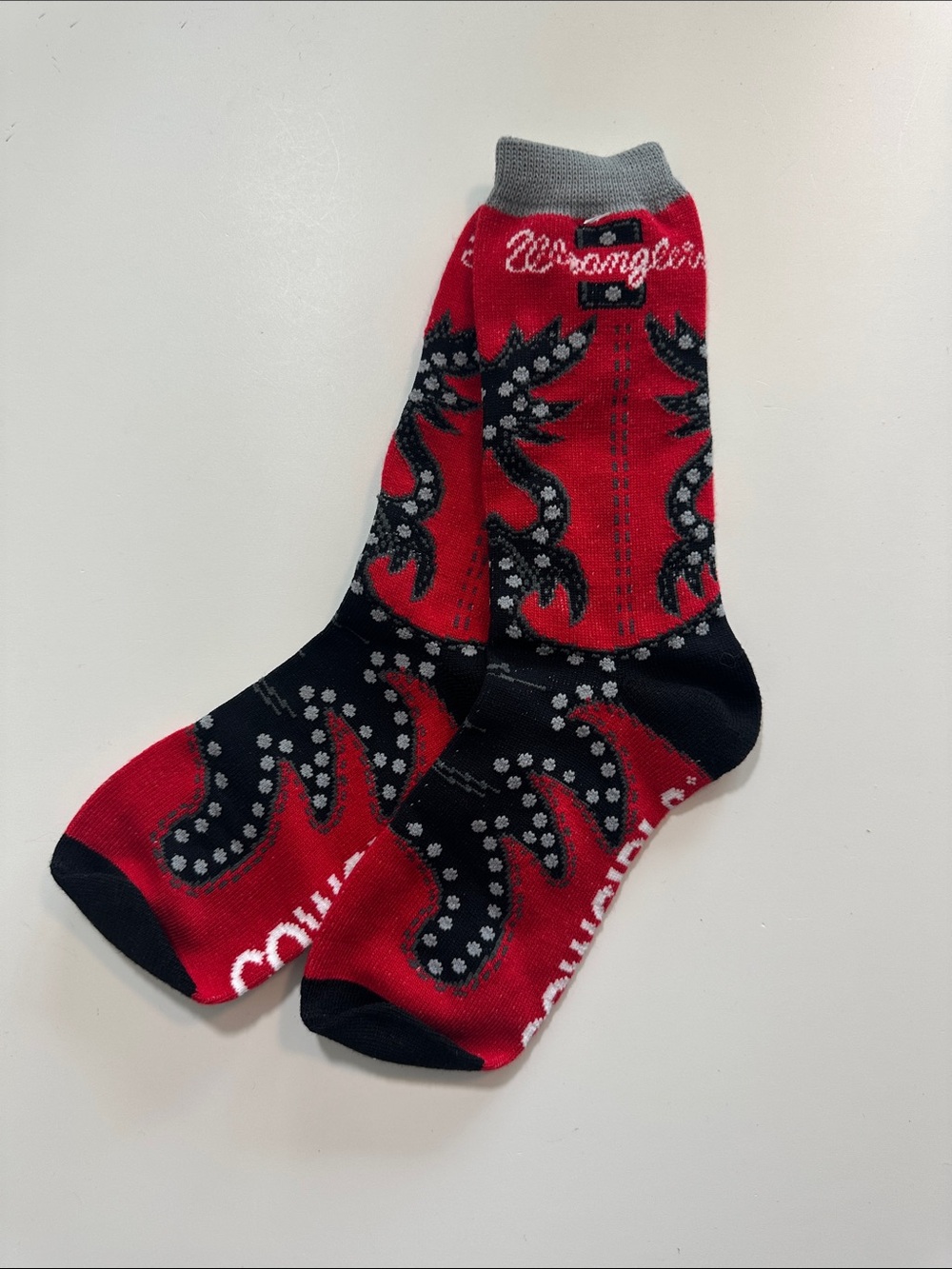 Wrangler Cowgirls Red & Black Patterned Crew Socks